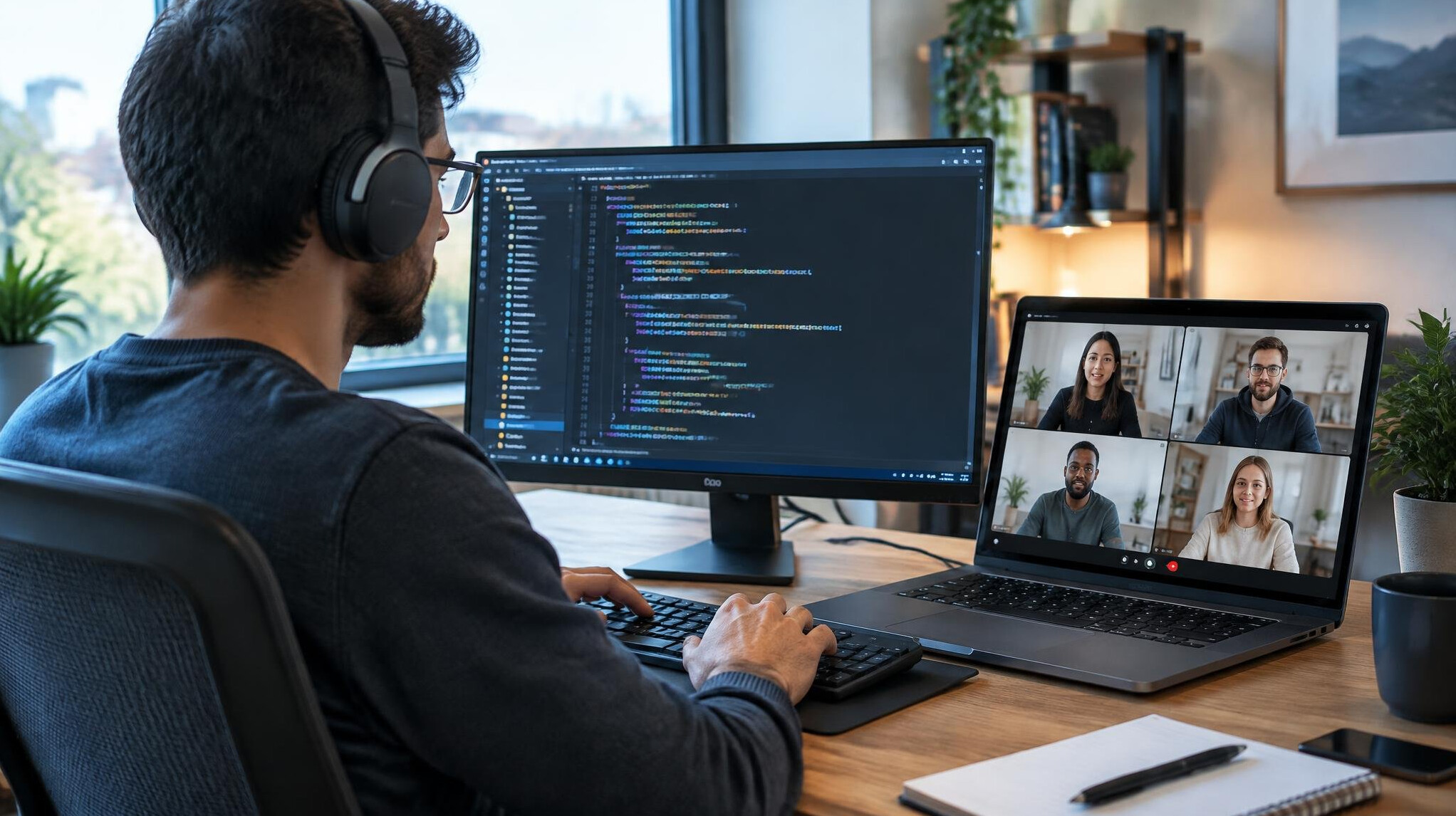 professional developer working remotely
