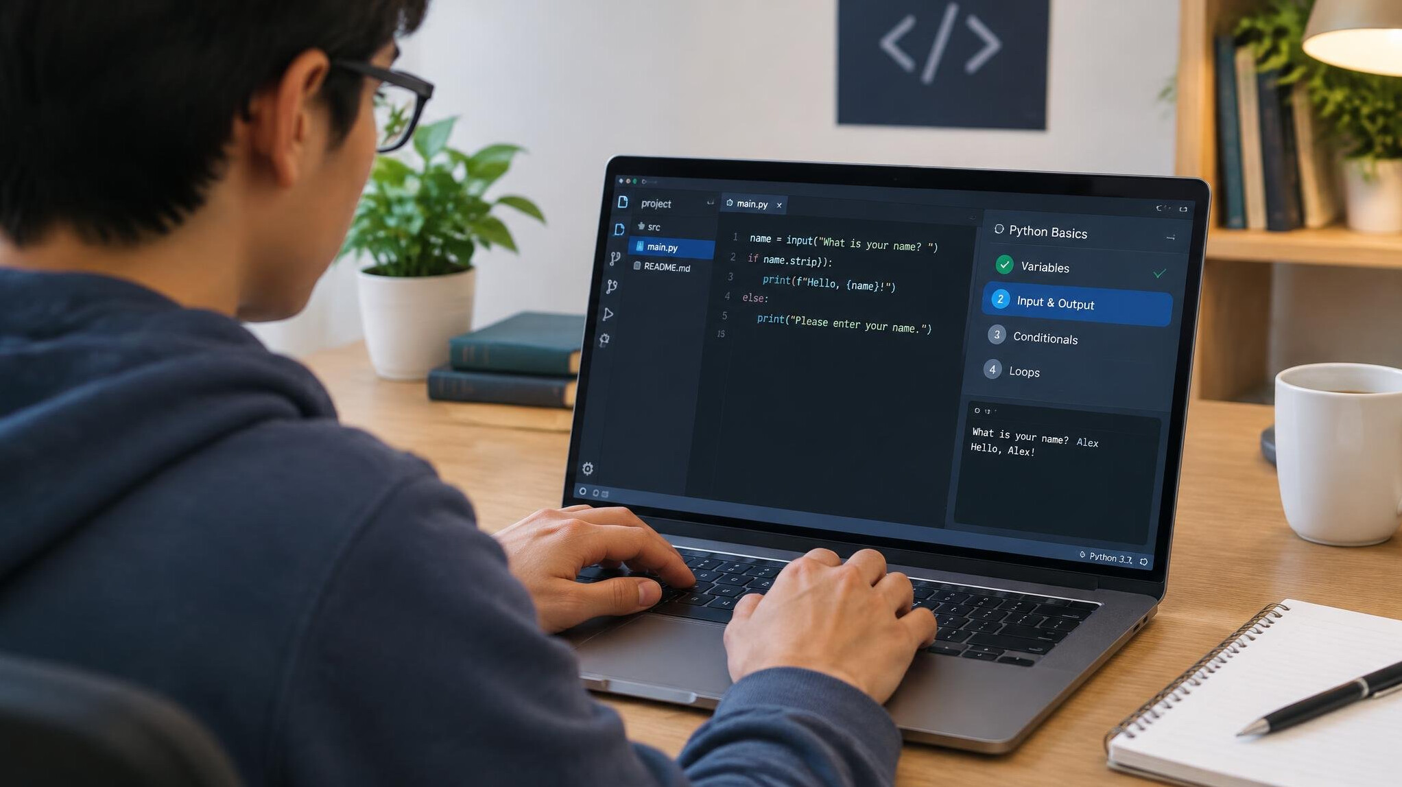 person coding on laptop