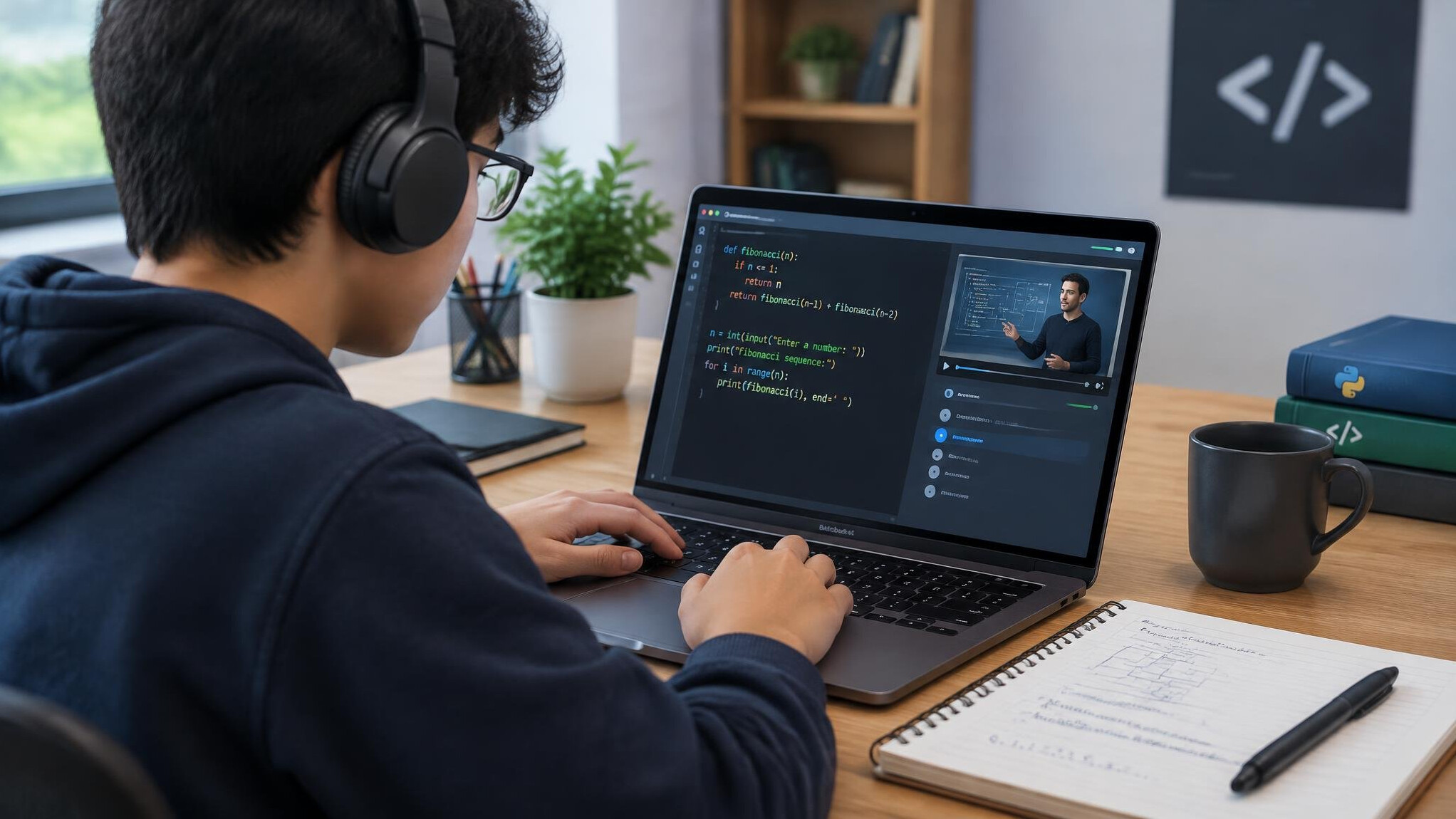student studying programming